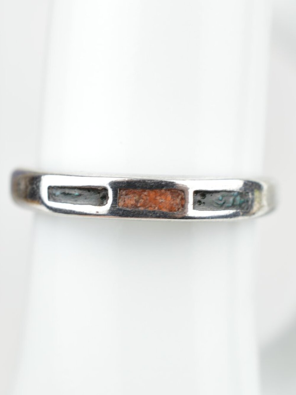 Vintage Sterling Silver Turquoise Coral Inlay Band Ring 7.25